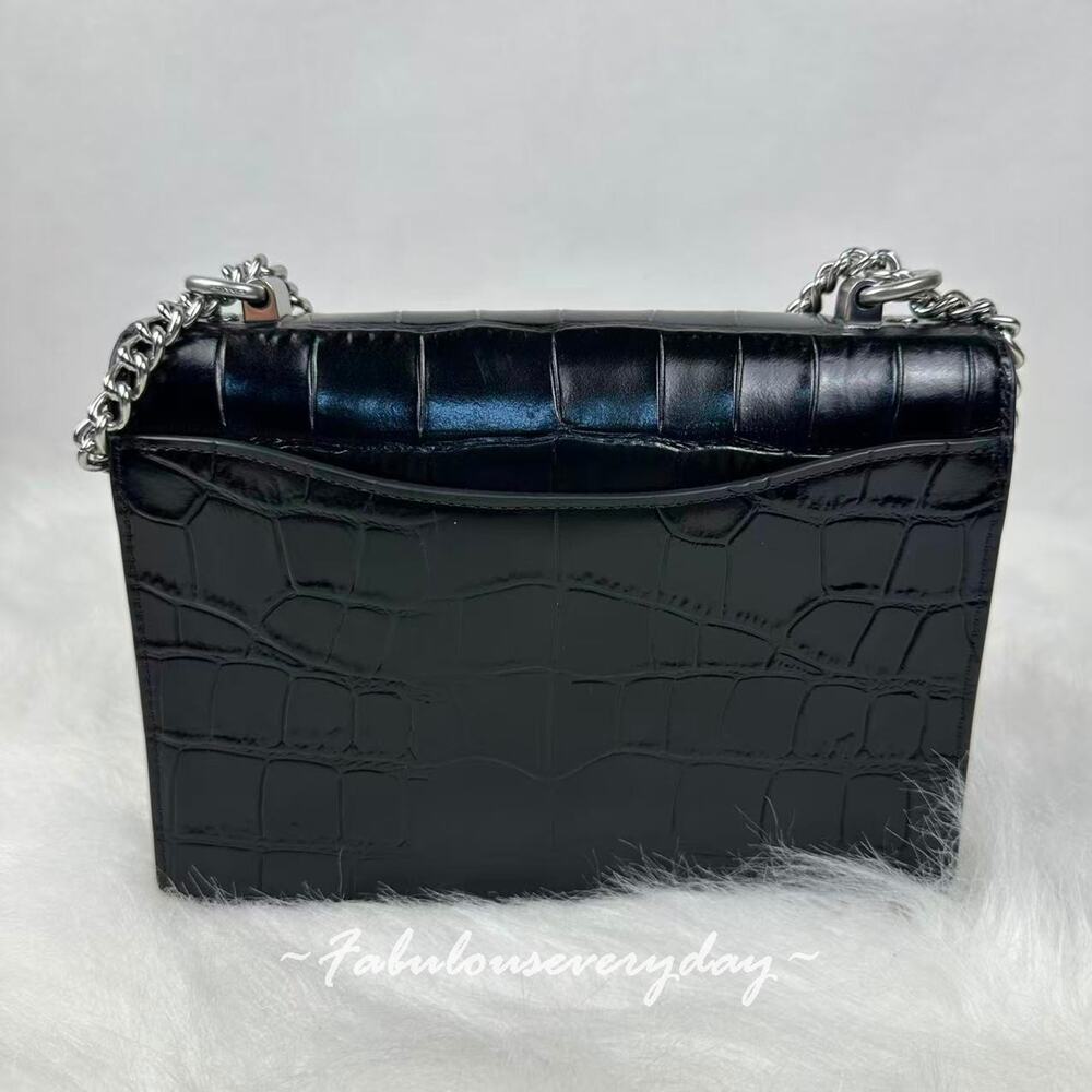 Coach Klare Crossbody Bag Chain Strap Crocodile-embossed Leather/Sv/Black CC840 - Picture 3 of 7